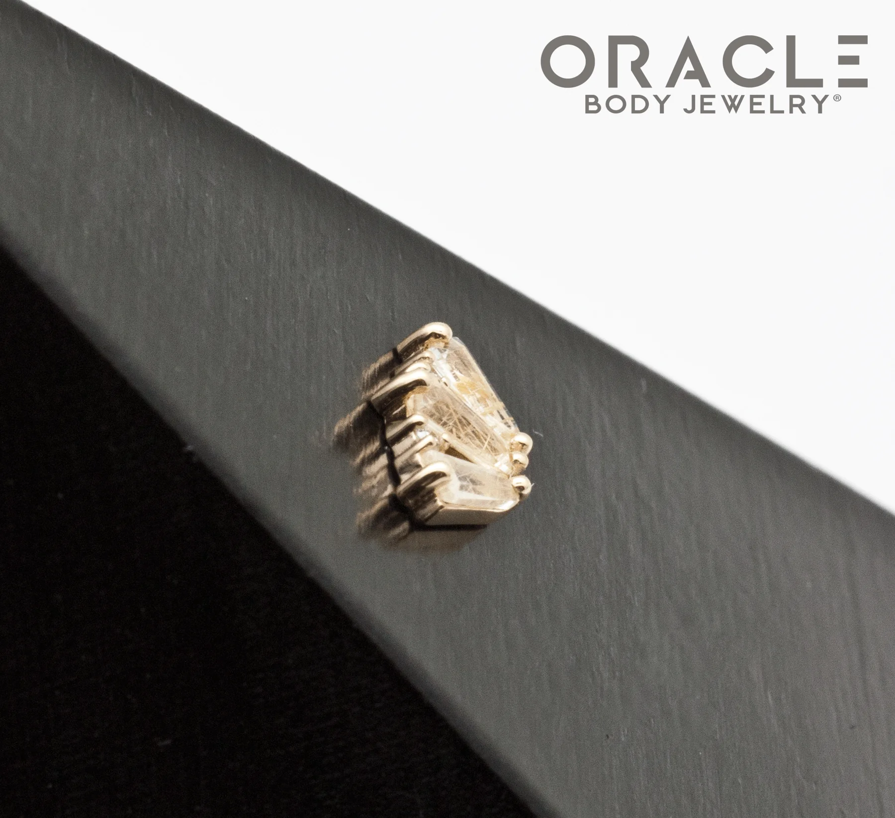 14k Yellow Gold Triple Crown Rutilated Quartz and Diamonds Threadless End - Image 3