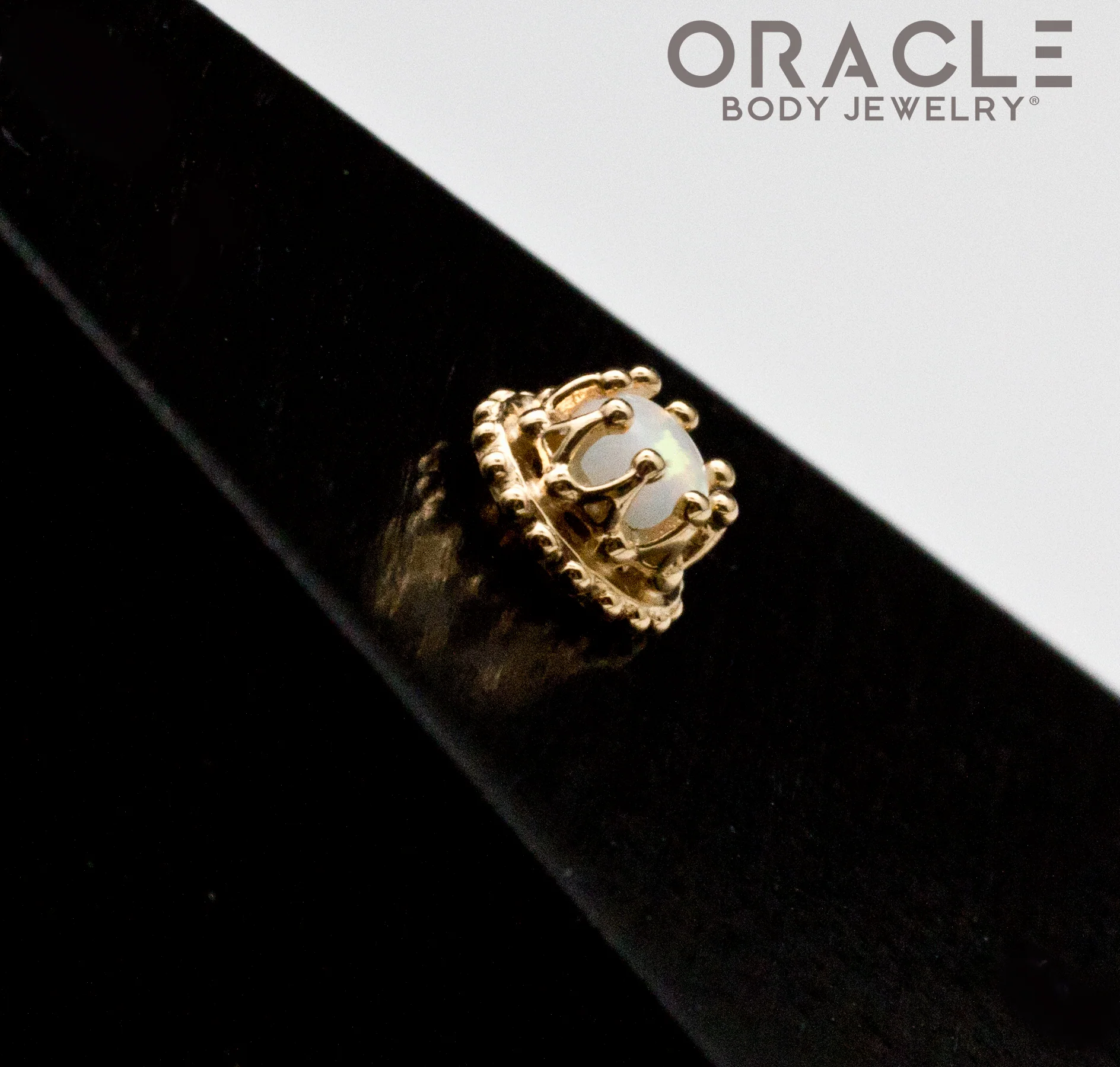 14k Yellow Gold White Opal Empress Threadless End - Image 3