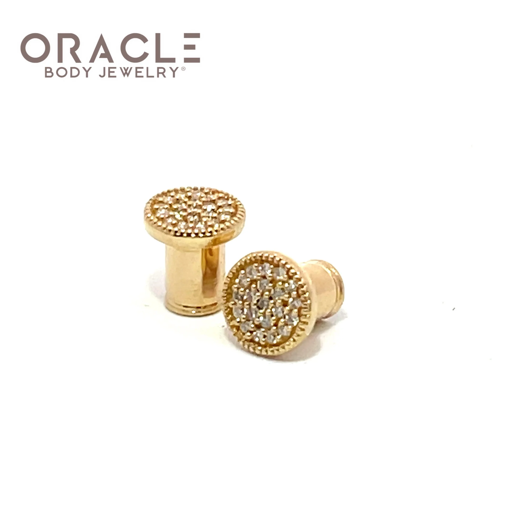 14k Yellow Gold 6g (4mm) Plugs with Pave Set Diamonds - Image 2
