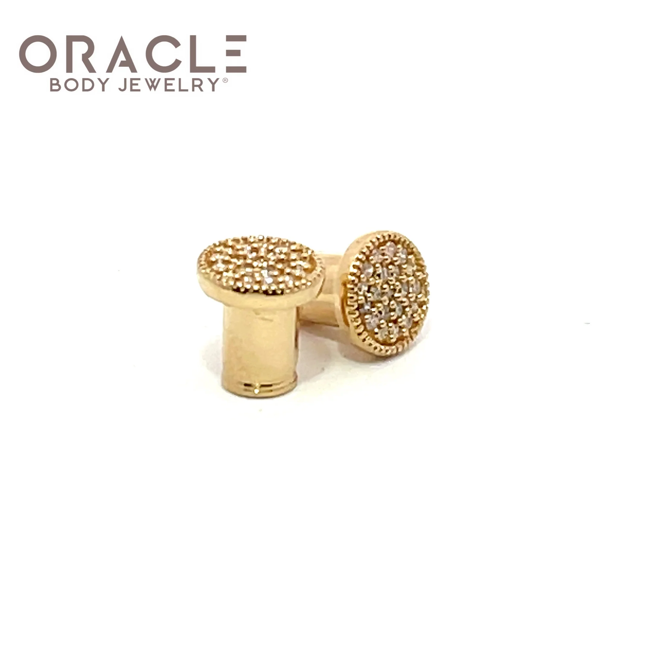 14k Yellow Gold 6g (4mm) Plugs with Pave Set Diamonds - Image 3