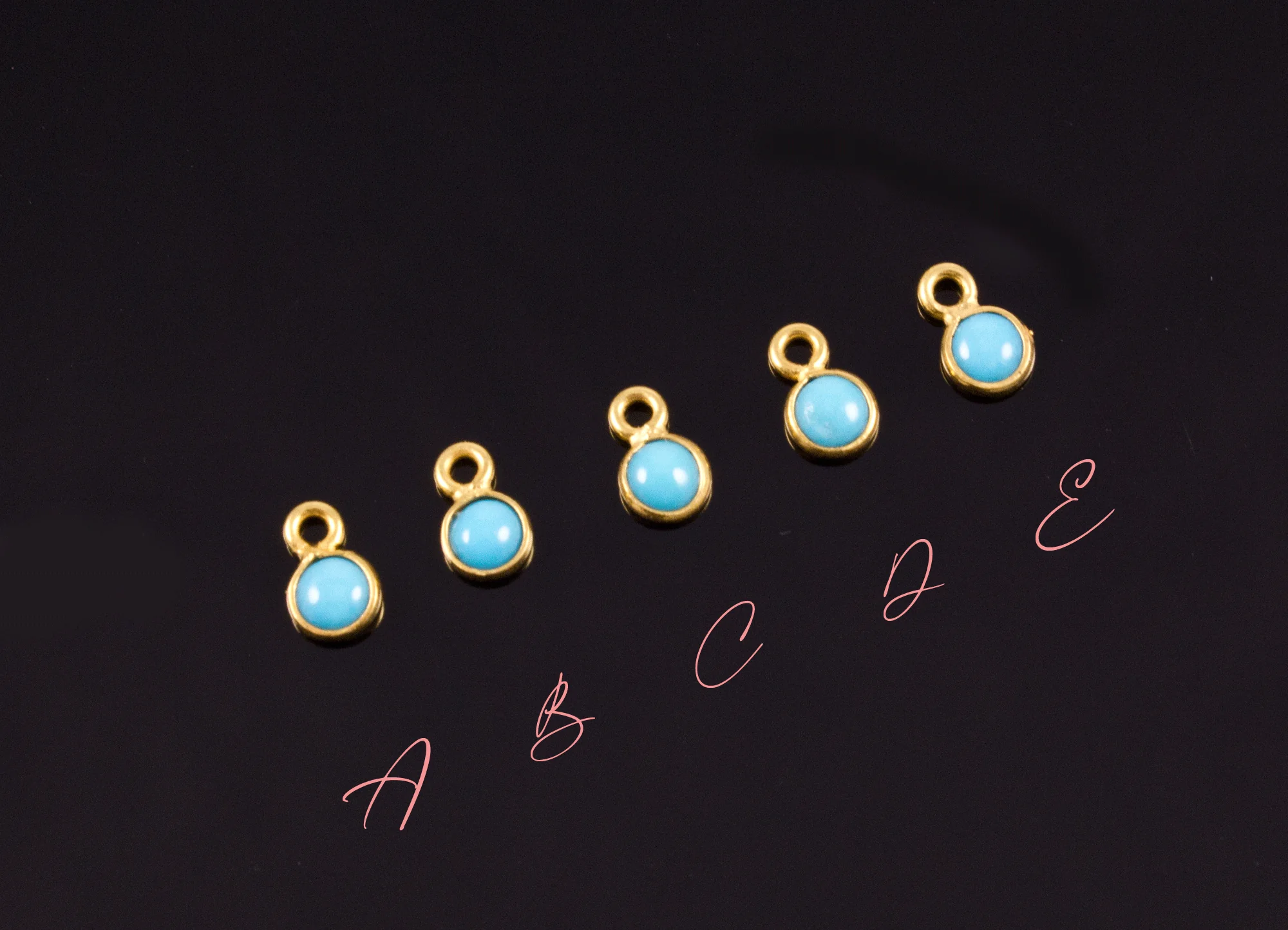 18k Yellow Gold Natural Turquoise Charms
