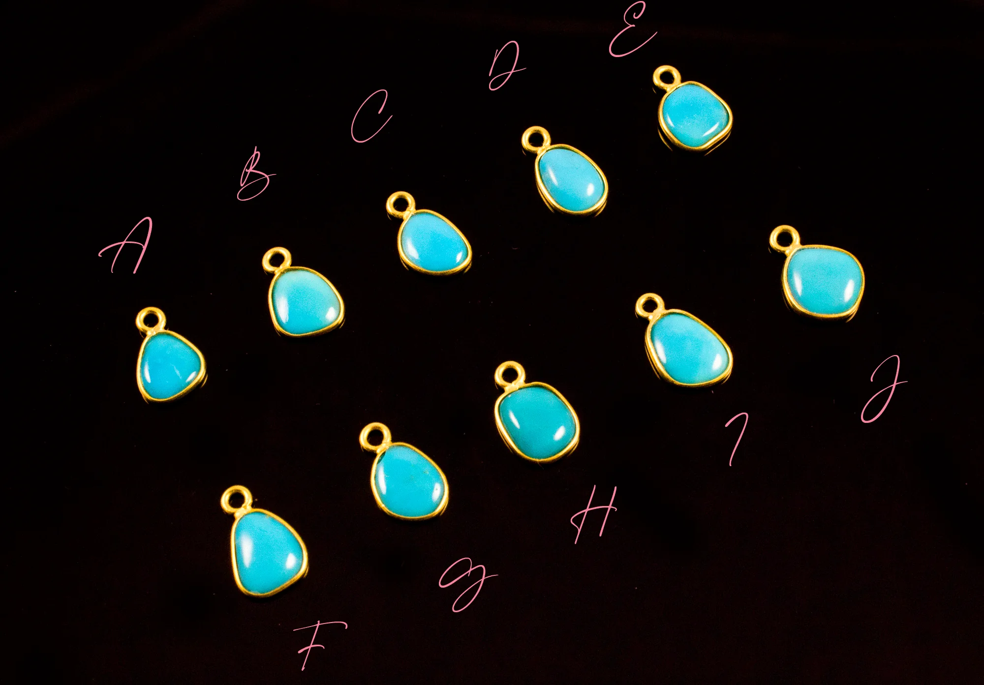 18k Yellow Gold Natural Turquoise Charms
