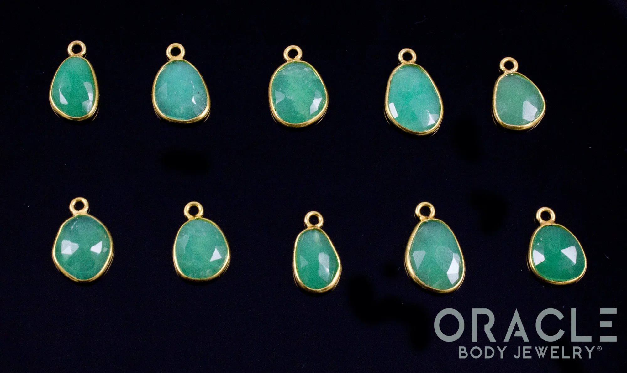 18k Yellow Gold Rose Cut Chrysoprase Charms - Image 2