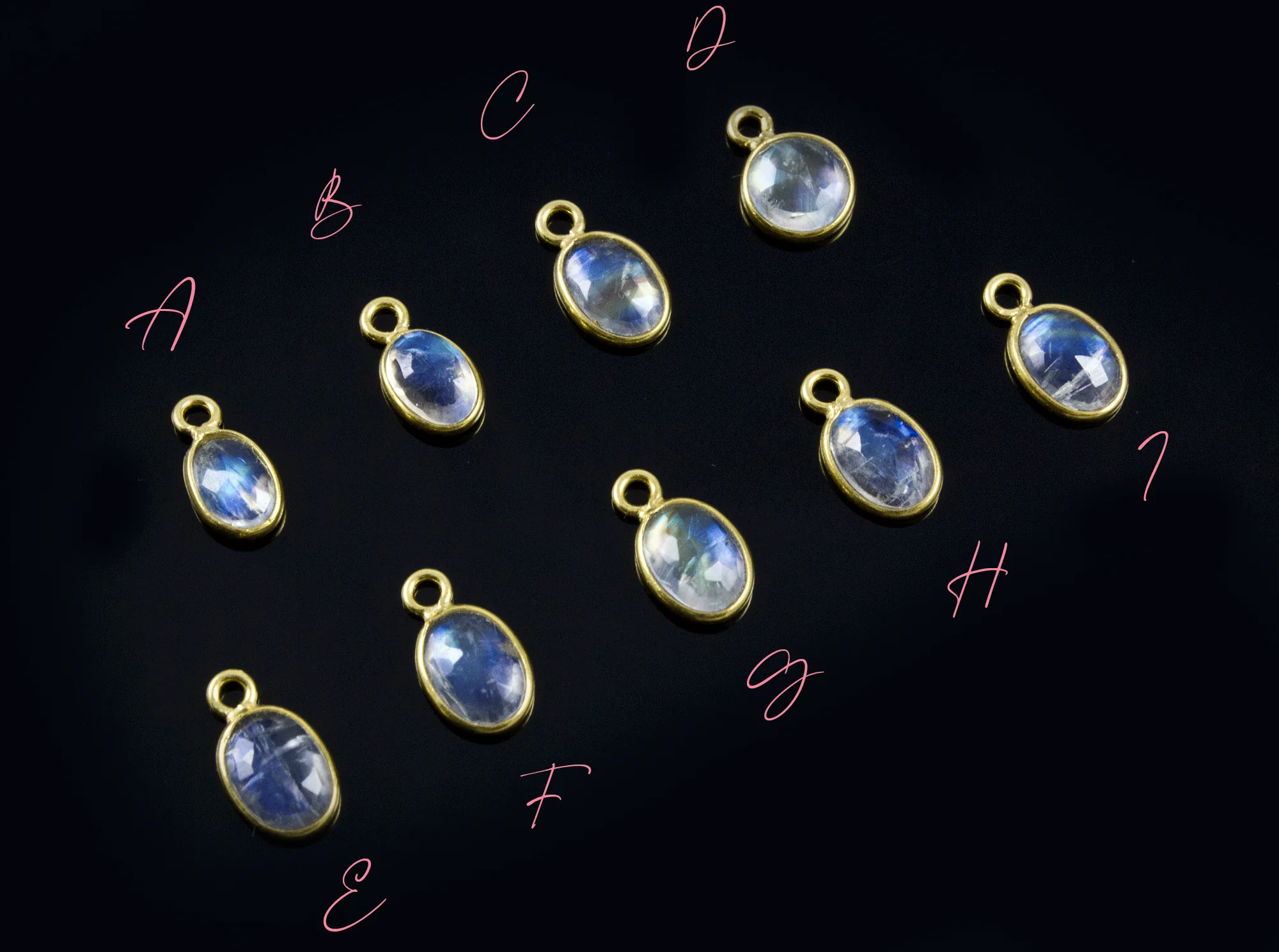 18k Yellow Gold Rose Cut Moonstone Charms