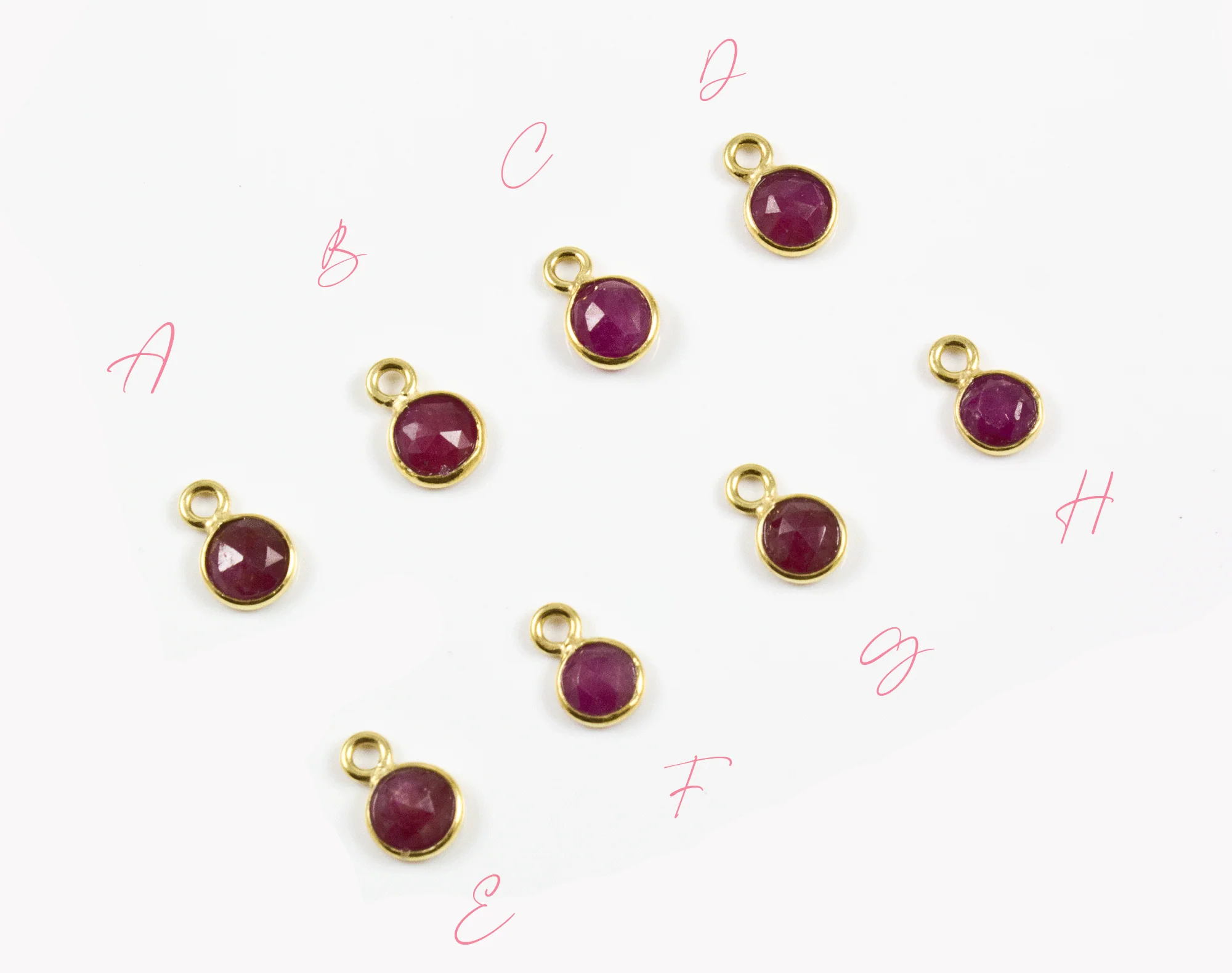 18k Yellow Gold Rose Cut Ruby Charms