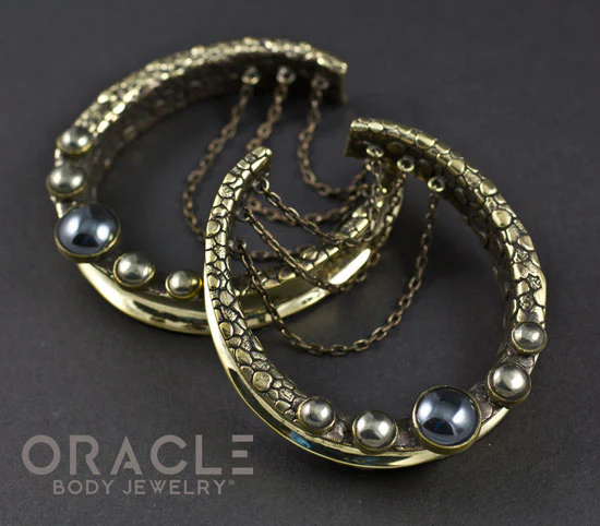 2" (51mm) Brass Saddles with Chains, Hematite and Pyrite - Image 3