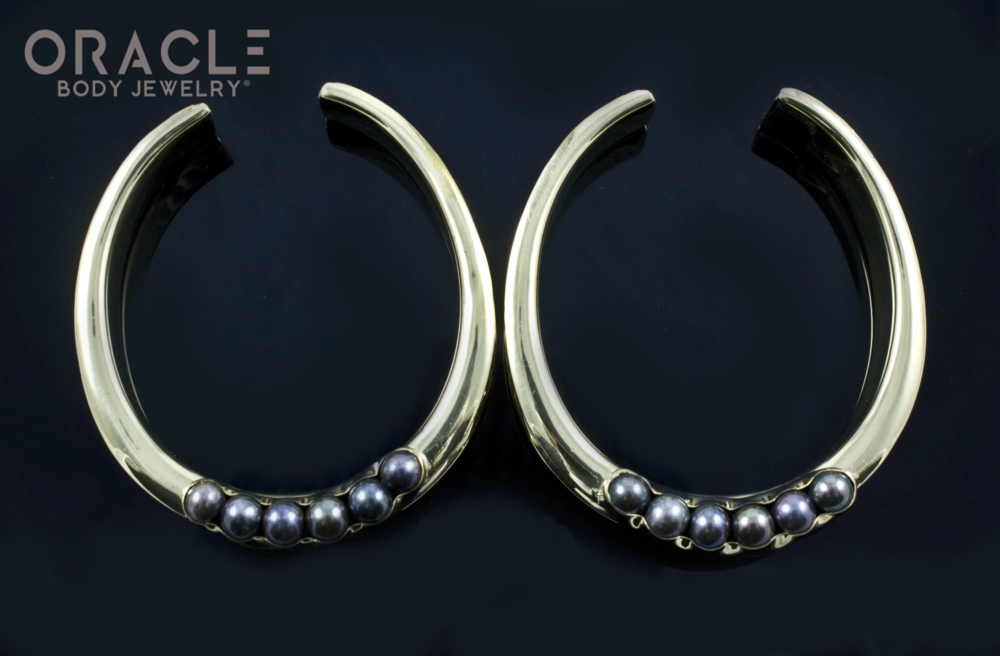 2" (51mm) Brass Saddles with Channel Set Black Pearls