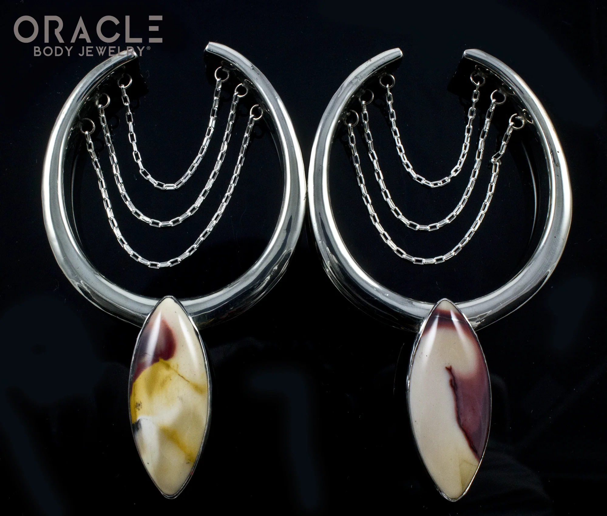 2" (51mm) White Brass Saddles with Chains and Mookaite