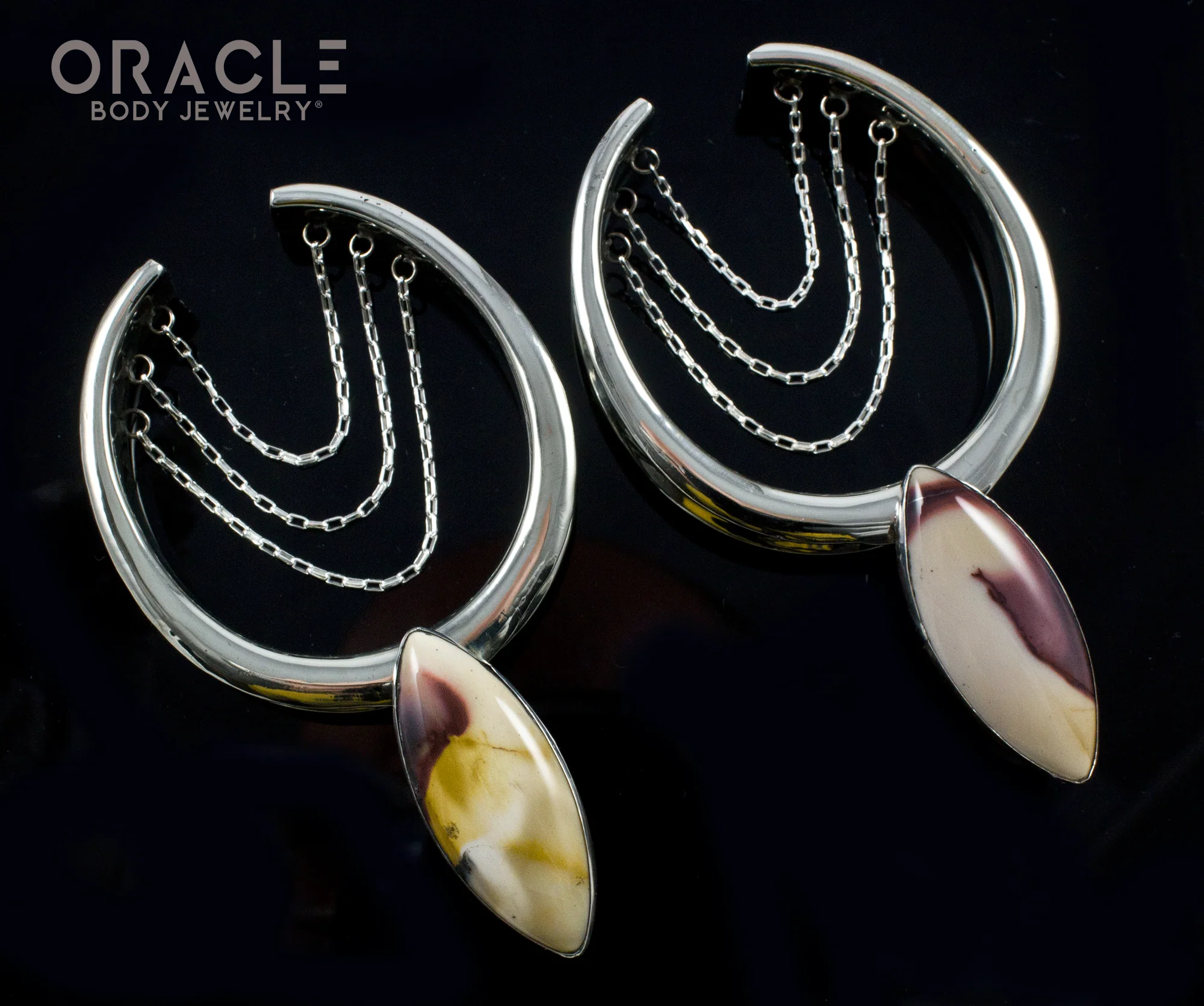 2" (51mm) White Brass Saddles with Chains and Mookaite - Image 2