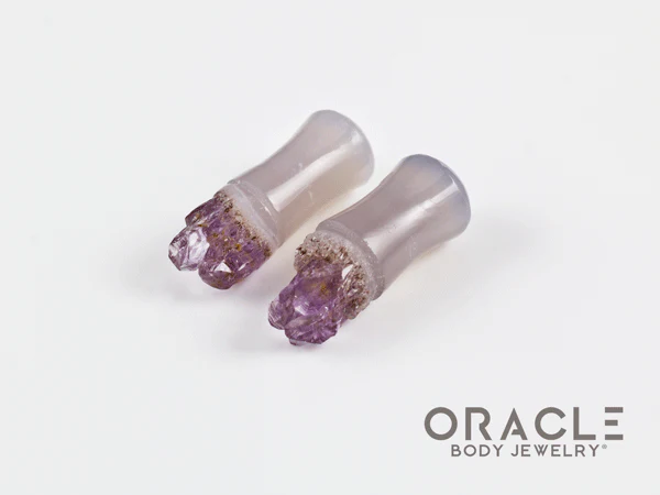 2g (6.5mm) Double Flare Druzy Rough Amethyst Plugs - Image 2