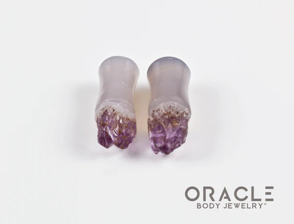 2g (6.5mm) Double Flare Druzy Rough Amethyst Plugs - Image 3