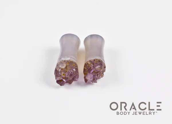 2g (6.5mm) Double Flare Druzy Rough Amethyst Plugs - Image 3