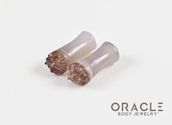 2g (6.5mm) Double Flare Druzy Rough Amethyst Plugs - Image 2