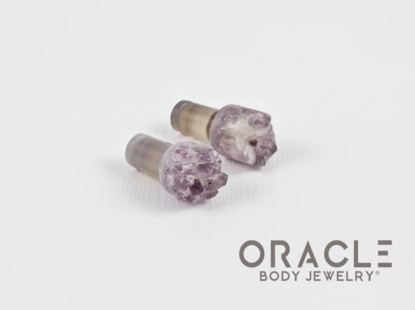2g (6.5mm) Druzy Rough Amethyst Single Flare Plugs