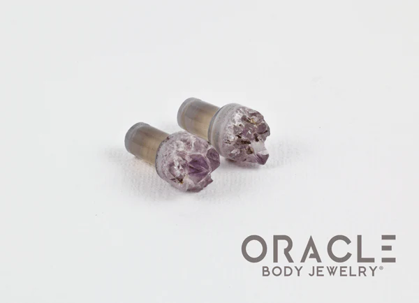 2g (6.5mm) Druzy Rough Amethyst Single Flare Plugs