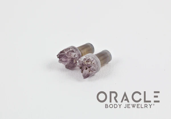 2g (6.5mm) Druzy Rough Amethyst Single Flare Plugs - Image 2