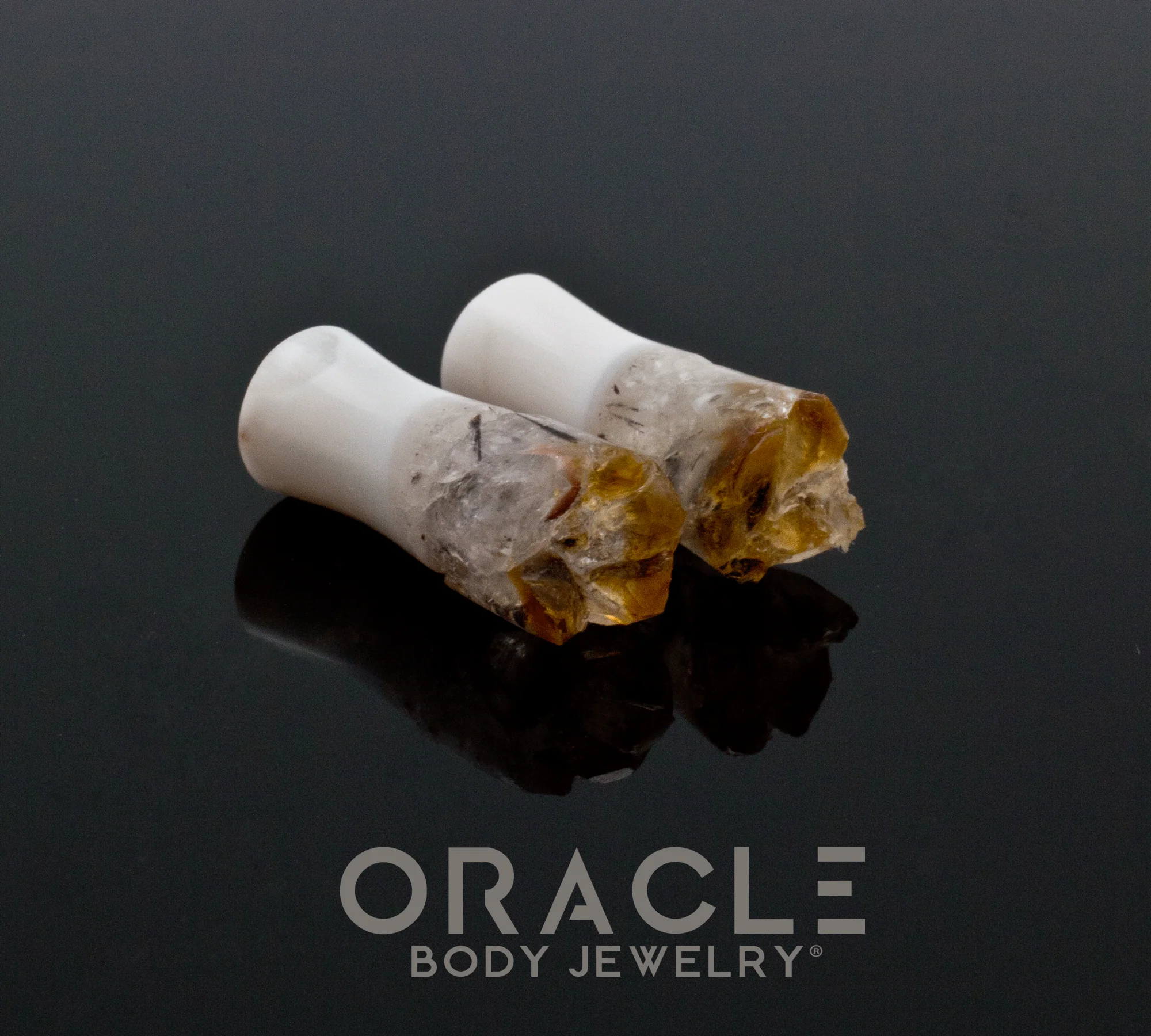 2g (6.5mm) Druzy Rough Citrine Plugs - Image 2