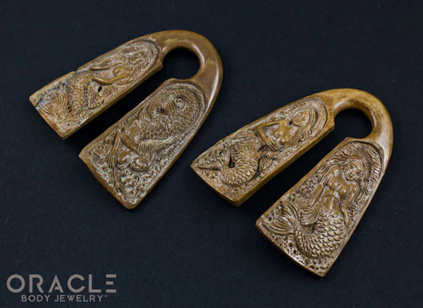 3/4" (19mm) Carved Fossilized Mammoth Ivory Mermaid Weights - Image 3