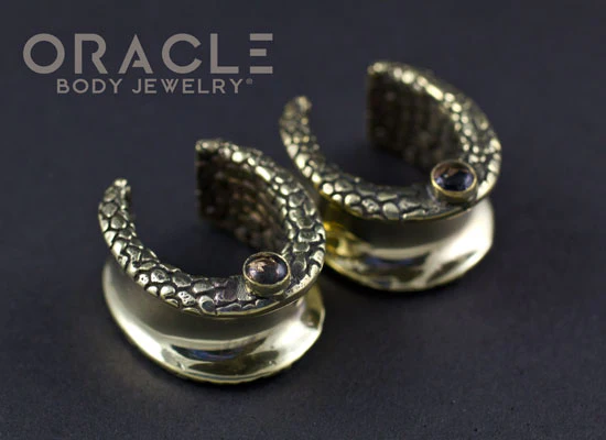 3/4" (19mm) Brass Saddles with Nugget Texture and Obsidian with Copper - Image 2