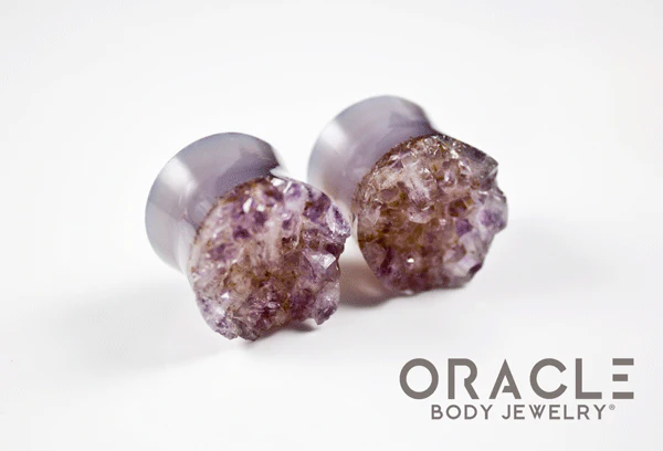 3/4" (19mm) Druzy Rough Amethyst Double Flare Plugs
