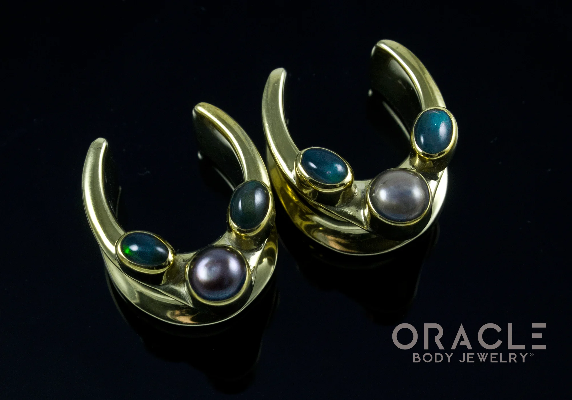 3/4" (19mm) Saddles with Black and Grey Pearls and Black Ethiopian Opals - Image 2