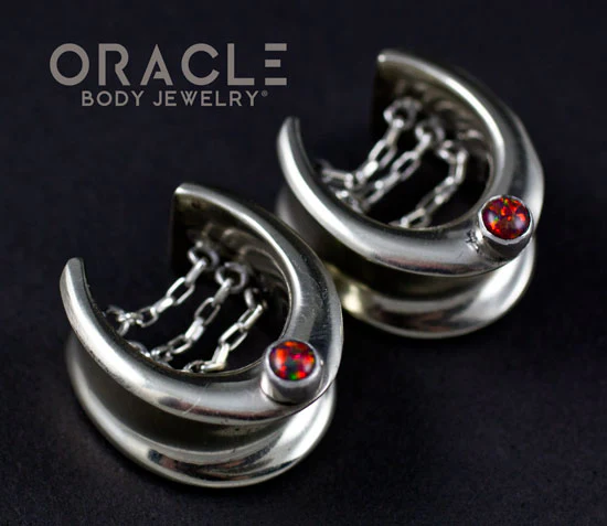 3/4" (19mm) White Brass Saddles with Chains and Black Synthetic Opal - Image 2