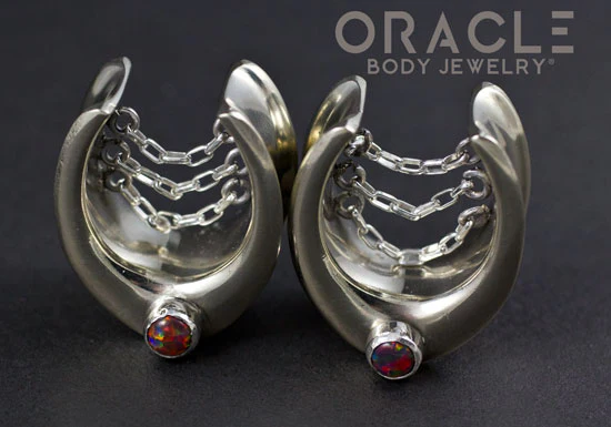 3/4" (19mm) White Brass Saddles with Chains and Black Synthetic Opals - Image 3