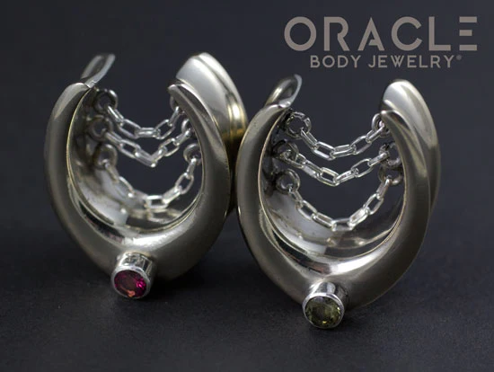 3/4" (19mm) White Brass Saddles with Chains and Tourmalines - Image 3
