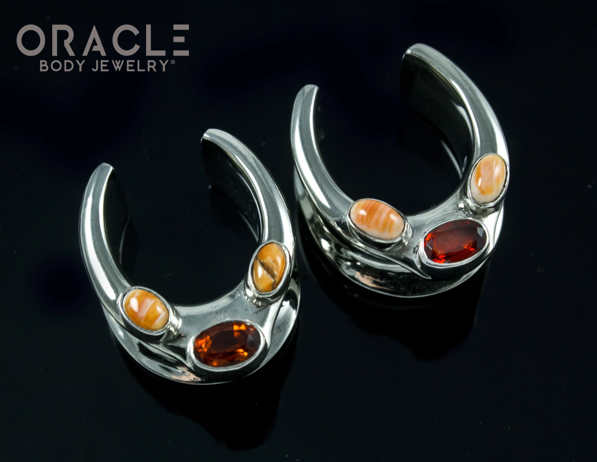 3/4" (19mm) White Brass Saddles with Citrine and Spiny Oyster - Image 2