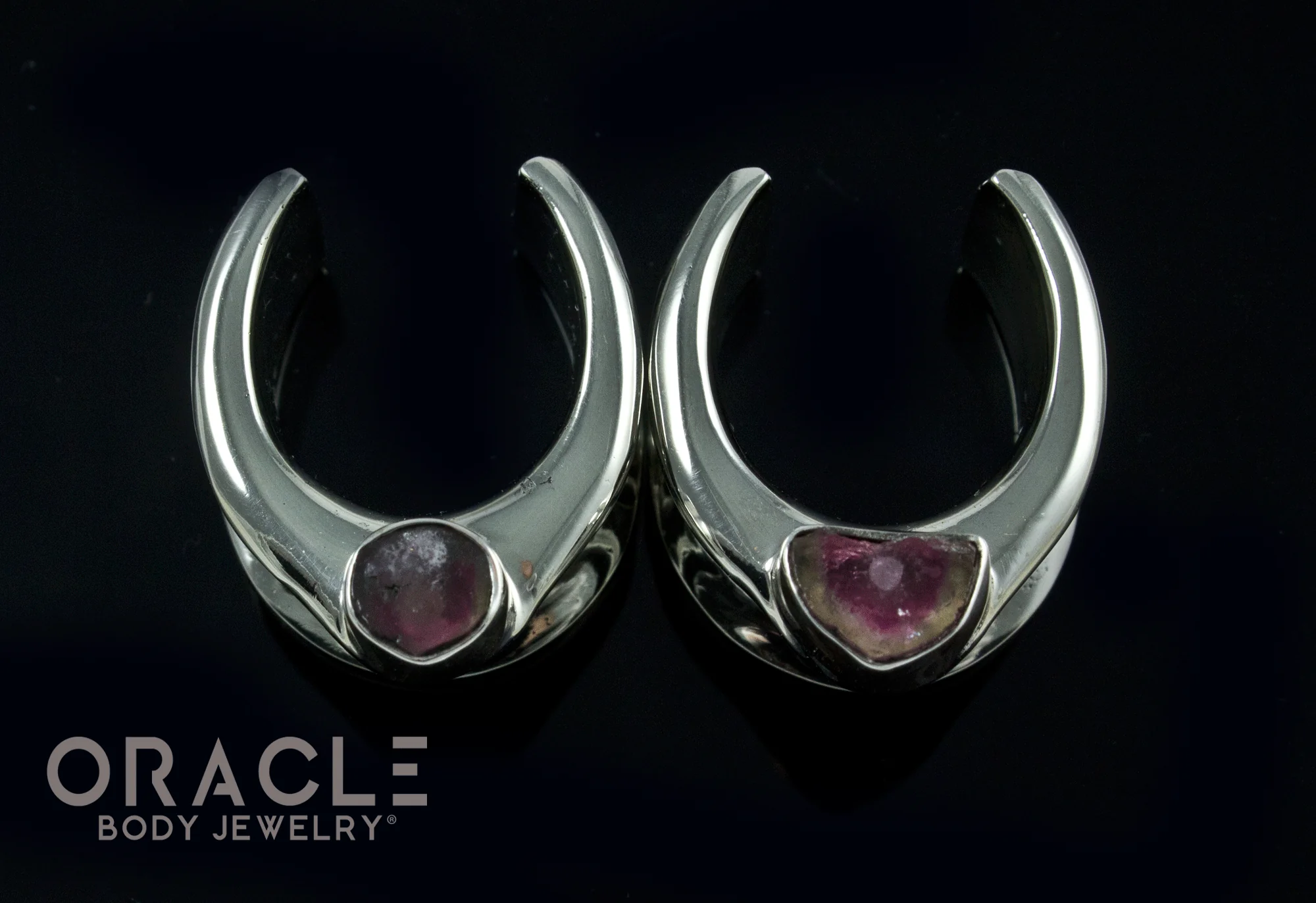 3/4" (19mm) White Brass Saddles with Watermelon Tourmaline