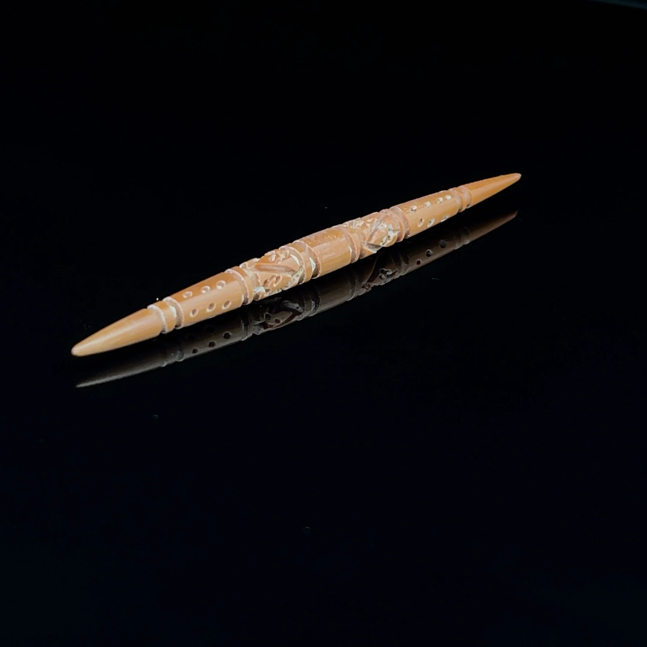 3.5mm Fossilized Mammoth Carved Ivory Septum Spike - Image 2