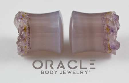 5/8" (16mm) Druzy Rough Amethyst Double Flare Plugs - Image 3