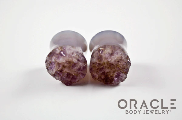5/8" (16mm) Druzy Rough Amethyst Double Flare Plugs - Image 3
