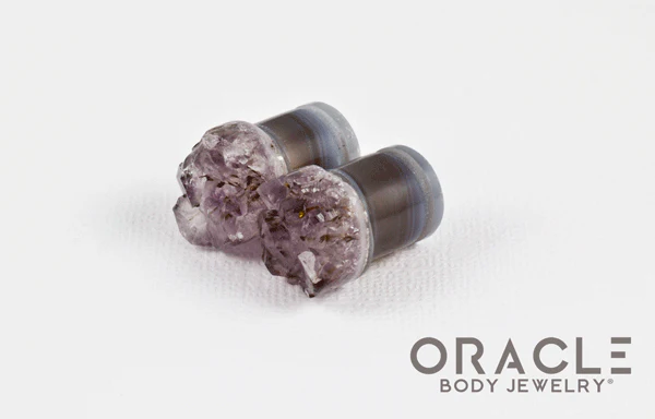 7/16" (11mm) Druzy Rough Amethyst Single Flare Plugs - Image 2