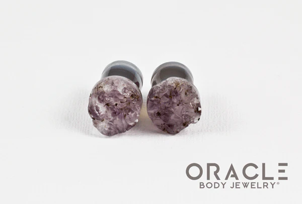 7/16" (11mm) Druzy Rough Amethyst Single Flare Plugs - Image 3