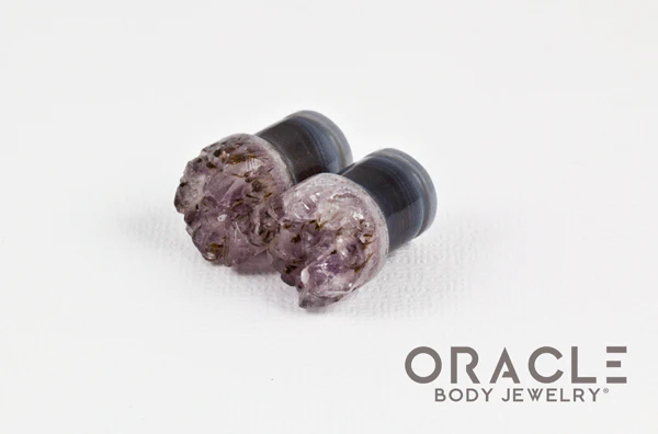 7/16" (11mm) Druzy Rough Amethyst Single Flare Plugs - Image 2