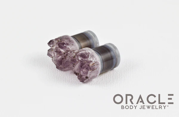 7/16" (11mm) Druzy Rough Amethyst Single Flare Plugs - Image 2