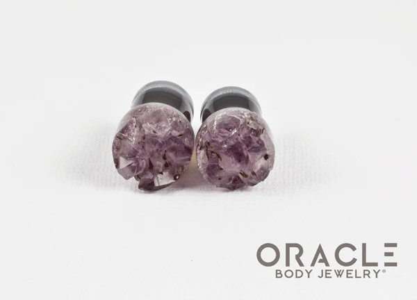 7/16" (11mm) Druzy Rough Amethyst Single Flare Plugs - Image 3