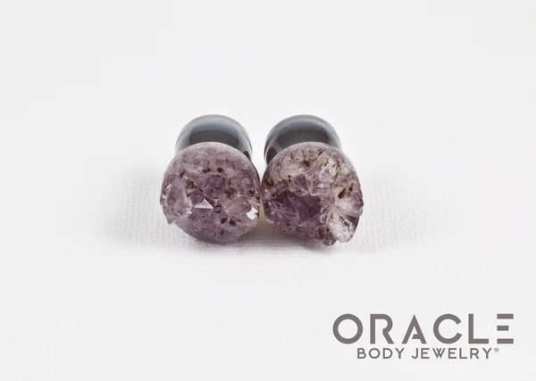 7/16" (11mm) Druzy Rough Amethyst Single Flare Plugs - Image 3