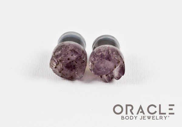 7/16" (11mm) Druzy Rough Amethyst Single Flare Plugs - Image 3
