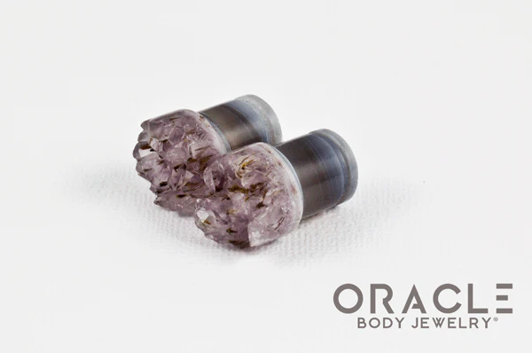 7/16" (11mm) Druzy Rough Amethyst Single Flare Plugs - Image 2