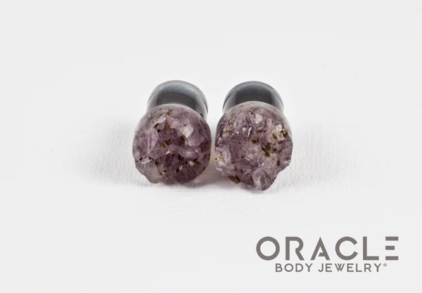 7/16" (11mm) Druzy Rough Amethyst Single Flare Plugs - Image 3