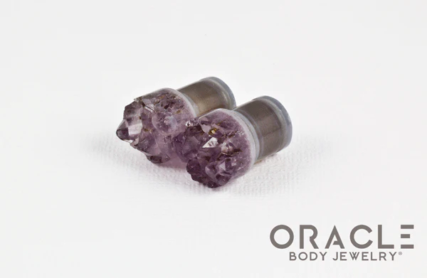 7/16" (11mm) Druzy Rough Amethyst Single Flare Plugs - Image 2