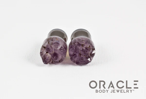 7/16" (11mm) Druzy Rough Amethyst Single Flare Plugs - Image 3