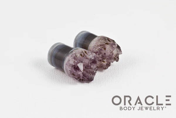 7/16" (11mm) Druzy Rough Amethyst Single Flare Plugs