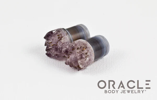 7/16" (11mm) Druzy Rough Amethyst Single Flare Plugs - Image 2