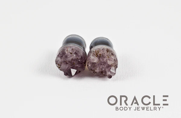 7/16" (11mm) Druzy Rough Amethyst Single Flare Plugs - Image 3
