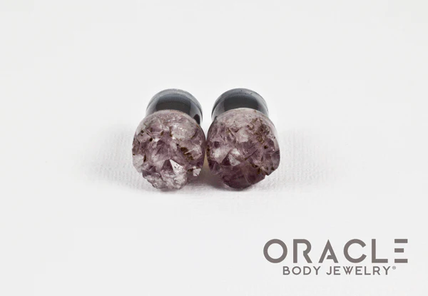 7/16" (11mm) Druzy Rough Amethyst Single Flare Plugs - Image 3