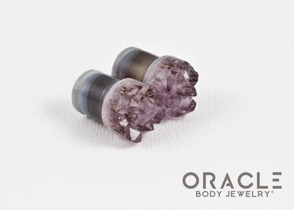7/16" (11mm) Druzy Rough Amethyst Single Flare Plugs