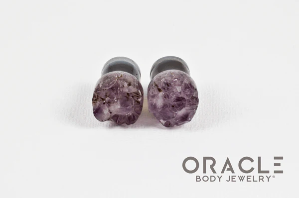 7/16" (11mm) Druzy Rough Amethyst Single Flare Plugs - Image 3